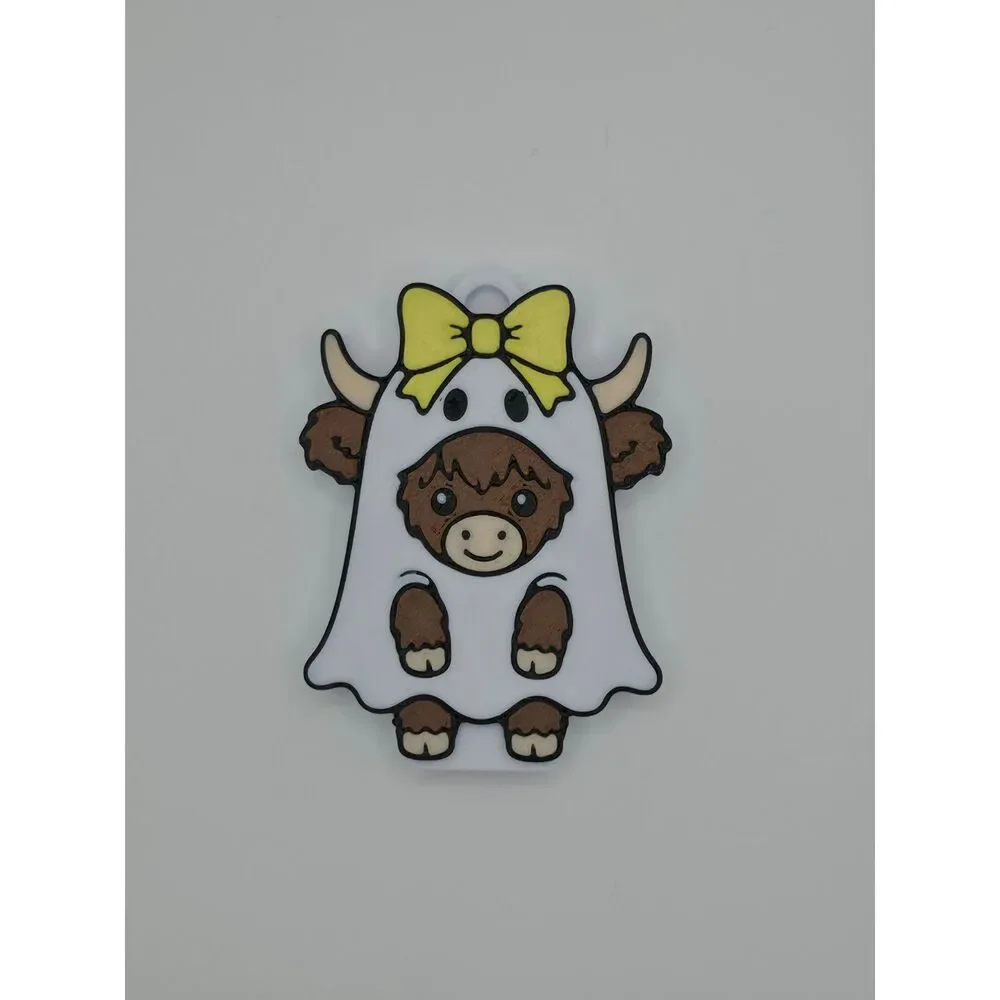 3D-Printed Ghost Highland Cow Soda Can Opener Keychains 6-Pack